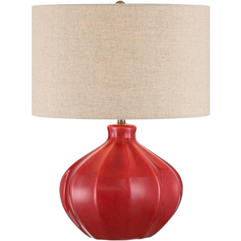 360 Lighting Gordy 20 1/2" High Small Mid Century Modern Accent Table Lamp Red Ceramic Single Oatmeal Shade Living Room Bedroom Colors May Vary - image 1 of 4