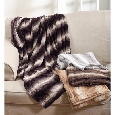 Grey Reversible Faux Fur Animal Print Throw Blanket