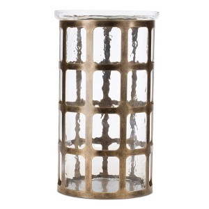 Wavy Glass Candle Holder with Distressed Metal Frame 12.25"H - 1 of 4