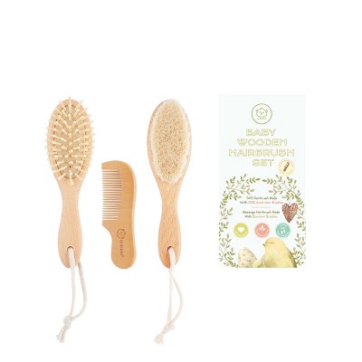 KeaBabies Baby Hair Brush and Comb for Newborn 3-piece Set, Beige