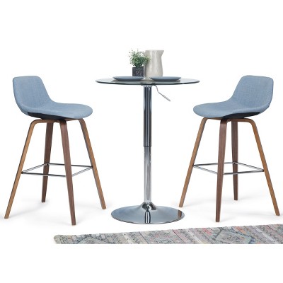 CAVINAS Linen/Faux Leather Counter Height Bar Stools Set of 2,Bent Wood Counter Stools with Chrome Footrest,Armless Barstools for Kitchen Island