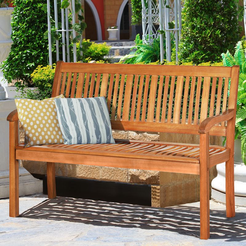 Costway 50'' Two Person Outdoor Garden Bench Loveseat Porch Chair Solid Wood W/Armrest, 1 of 11