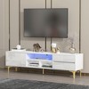 Dolonm Modern  TV Stand / Table, TV Consoles, Media Consoles with 20 Color LEDs , Tempered Glass Shelves and Storage Cabinet - 2 of 4