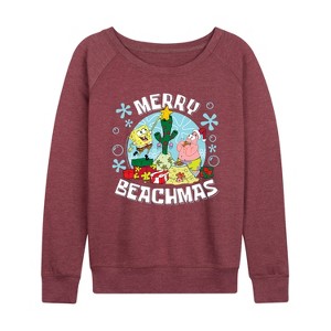 Women's - SpongeBob SquarePants - Merry Beachmas Lightweight French Terry Wide Neck Long Sleeve Shirt - 1 of 4
