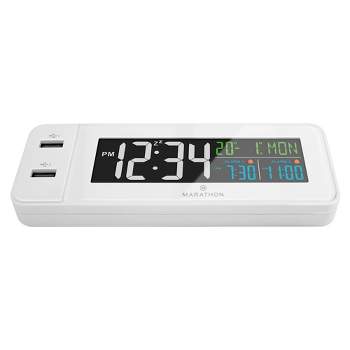 Marathon Hotel Collection LED Colour Display Fast Dual USB Charging Alarm Clock