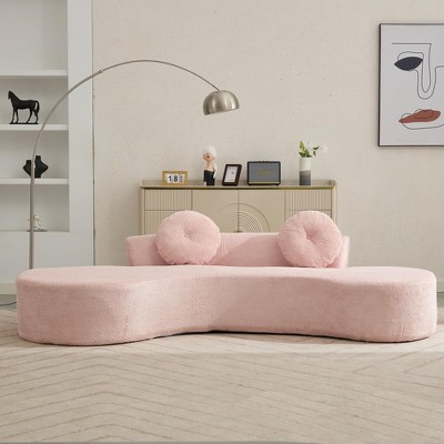 SYFERLORY [VIDEO PROVIDED]105.5''Curved Sofa, Modern Minimalist Sofa, Cloud Couch Sofa 3-4 Seater Couch with 2 Pillows,Bedroom，Pink