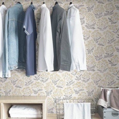 Yellow and Gray Floral Self-Adhesive Peel and Stick Wallpaper