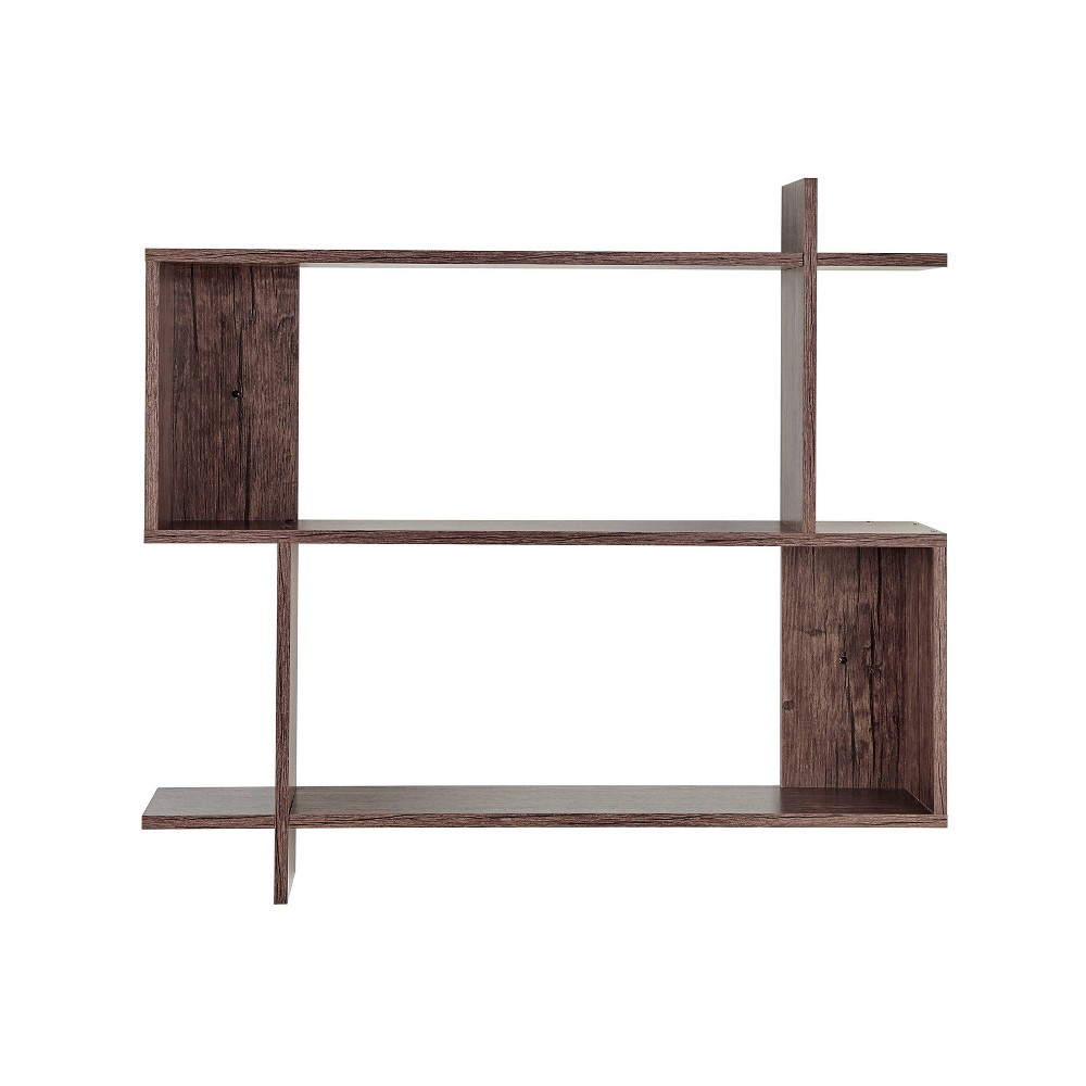 Photos - Wall Shelf 35.4" x 32" Manasa Floating Geometric Kilter 2 Tier  Hickory Dar