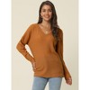 Seta T Women's V Neck Waffle Knit Long Sleeve Casual Tunic Blouses - 2 of 4