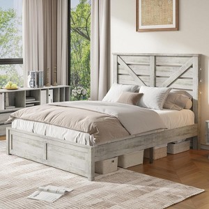 AMERLIFE Farmhouse Bed Frame with 49.2" Barn Door Headboard - 1 of 4