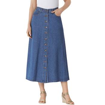 Woman Within Women's Plus Size Petite Perfect Cotton Button Front Skirt