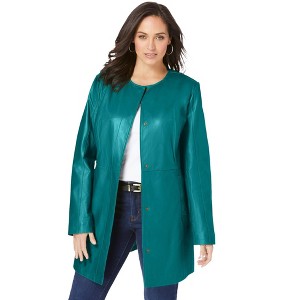 Jessica London Women's Plus Size Three-Quarter Leather Jacket - 1 of 4