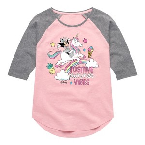 Girls' - Disney - Positive Summer Vibes Shirt Tail Raglan Graphic T-shirt - 1 of 3