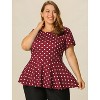 Agnes Orinda Women's Plus Size Polka Dots Fashion Workout Elegant Short Sleeves Peplum Top - 3 of 4