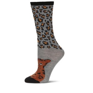 Memoi Women's Foot Pet Cheetah Crew Socks Med Gray Heather One Size - 1 of 2