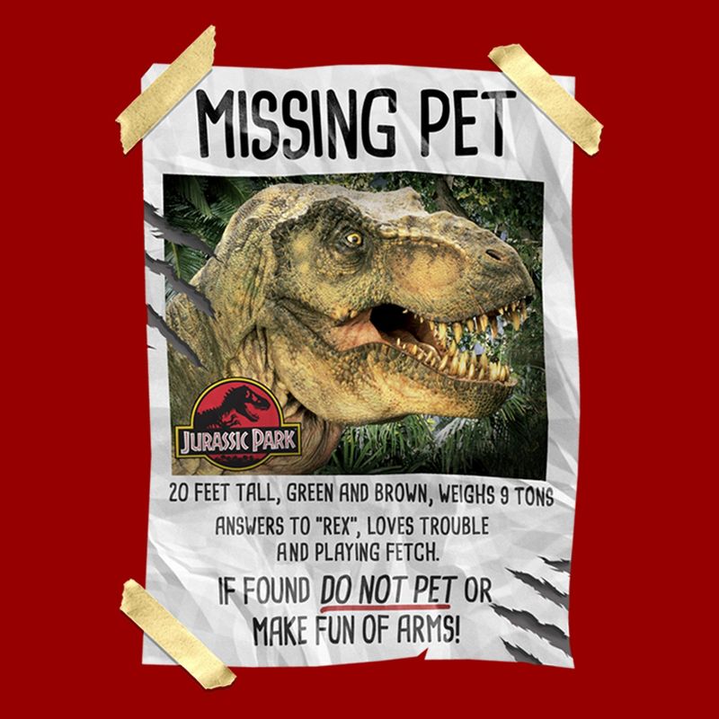 Men's Jurassic Park T. Rex Missing Pet T-Shirt, 2 of 6