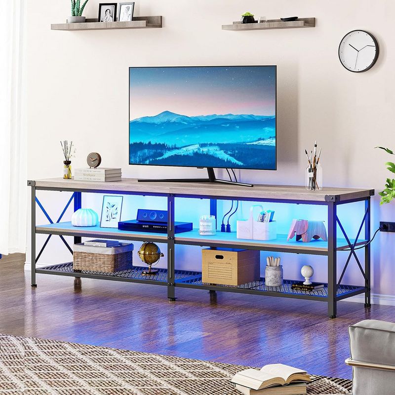 Whizmax LED TV Stand, Entertainment Center for 80 inch TV Media Console Table, Gaming TV Stand with Storage Shelves and Power Outlets for Living Room, 1 of 10