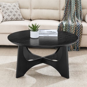 36" Wood Round Coffee Table with Cross-Designed Legs for Living Room and Reception Room - 1 of 4