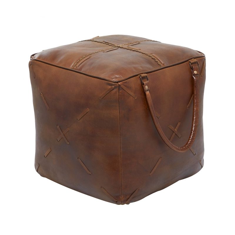 Rustic Leather Foot Stool Ottoman Smooth Brown Leather - Olivia &#38; May, 6 of 14