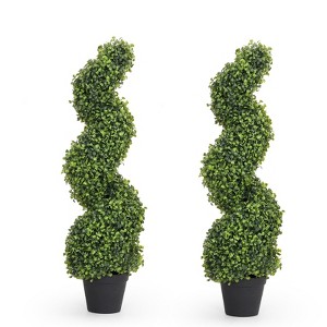 poetree 3/4/5 Ft Artificial Boxwood Spiral Topiary Trees, Artificial Plants Outdoor Spiral Faux Potted Trees Set of 2 - 1 of 4