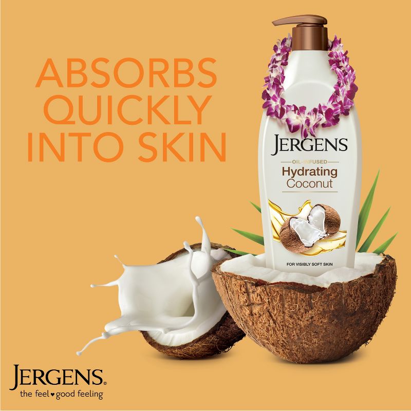Jergens Hyrdating Coconut Hand and Body Lotion For Dry Skin, Dermatologist Tested - 16.8 fl oz, 4 of 9