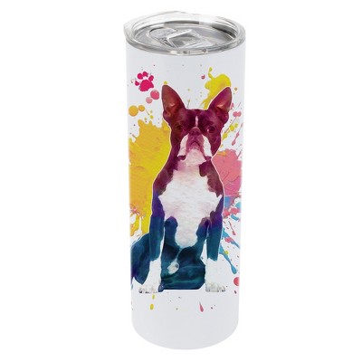 100 North 20 Ounce Stainless Steel On the Go Travel Tumbler With Push Top Lid, Boston Terrier Dog Paint Splatter
