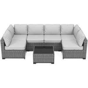 Garvee 7-Piece Patio Furniture Set, Wicker Sectional Outdoor Sofa with Cushions, Modular Rattan Conversation Set for Garden, Porch, or Balcony - 1 of 4
