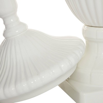 26" White Ceramic Tall Fluted Urn Vase with Lid