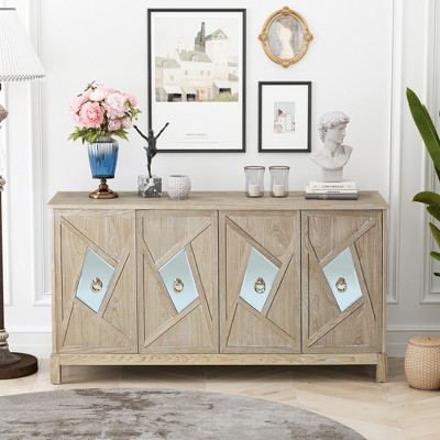 Bella Depot 59.84" Modern 4-Door Cabinet with Mirrored Decorative Doors