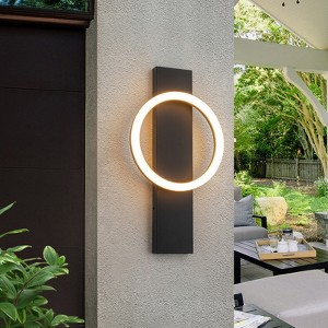 LLHZSY Ring Acrylic Circle LED Outdoor Wall Light-22"H-Black - 1 of 4