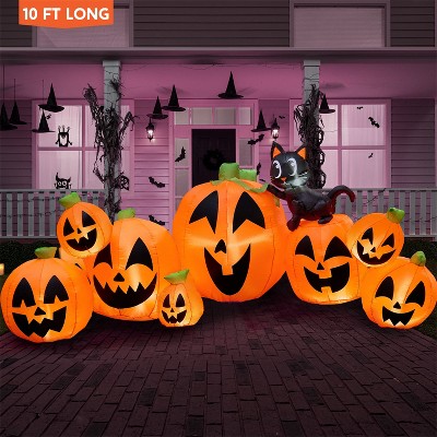 Joyfy 10 FT Long Halloween Inflatables Outdoor Decorations, 8 Pcs Inflatable Pumpkin with Black Cat for Halloween Party Yard Lawn Outdoor Decorations