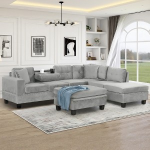 Whisen 105" L-Shaped Modern Sectional with Storage Ottoman & 2 Pillows - 1 of 4