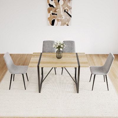 NicBex 5-Piece Wood Dining Table Set,Modern 55.1 Inch Rectangle Kitchen Table & 4 Upholstery Side Chairs,Metal Legs,Suitable for Dining Room