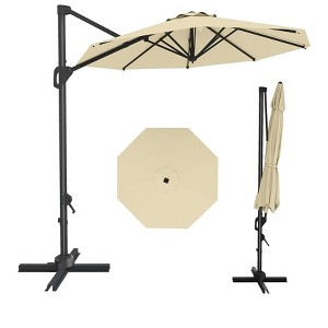 10Ft Cantilever Patio Umbrella, Round Outdoor Sun Shade with 360° Rotation & Easy-Lock Handle,  Cross Base, for Garden, Terrace, Balcony - 1 of 4