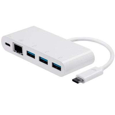 Monoprice USB-C to 3x USB-A 3.0, Gigabit Ethernet, And USB-C (F) Adapter, Compatible With USB-C Equipped Laptops, Apple Macbook and Google Chromebook