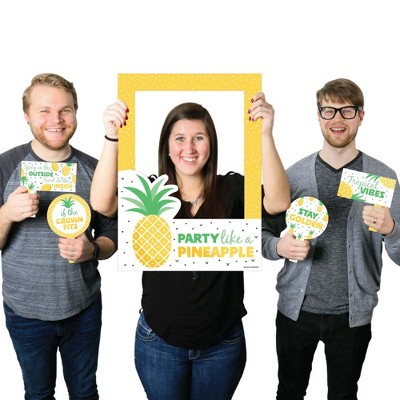 Big Dot of Happiness Tropical Pineapple - Summer Party Selfie Photo Booth Picture Frame and Props - Printed on Sturdy Material