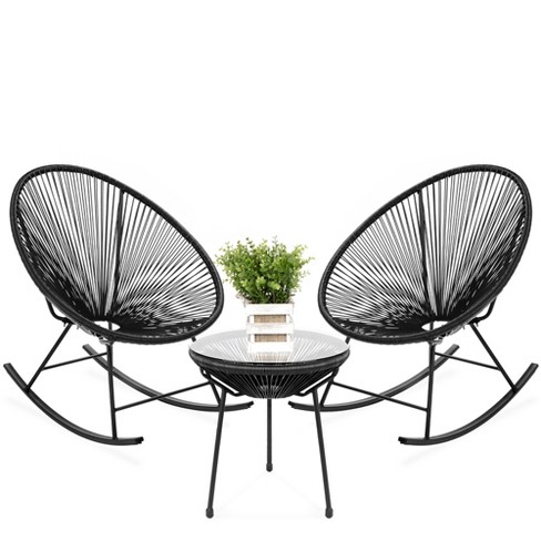 Best Choice Products 3 Piece All Weather Patio Woven Rope Acapulco Bistro Furniture Set w Rocking Chairs Table Black