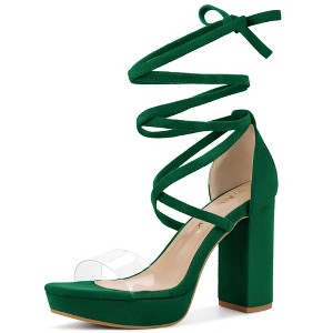 Allegra K Women's Open Toe Lace Up Clear Strap Platform Chunky Heels Sandals - 1 of 4