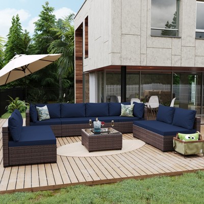 UPHA 9-Piece Rattan Patio Sofa Conversation Set with Cushions