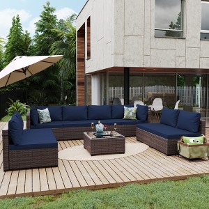 UPHA 9-Piece Rattan Patio Sofa Conversation Set with Cushions - 1 of 4
