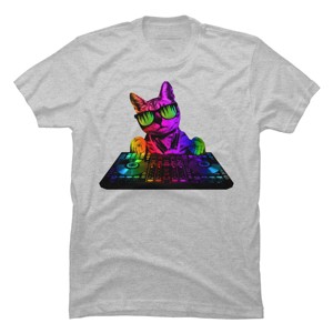 Men's Design By Humans Cool Cat DJ By clingcling T-Shirt - 1 of 4