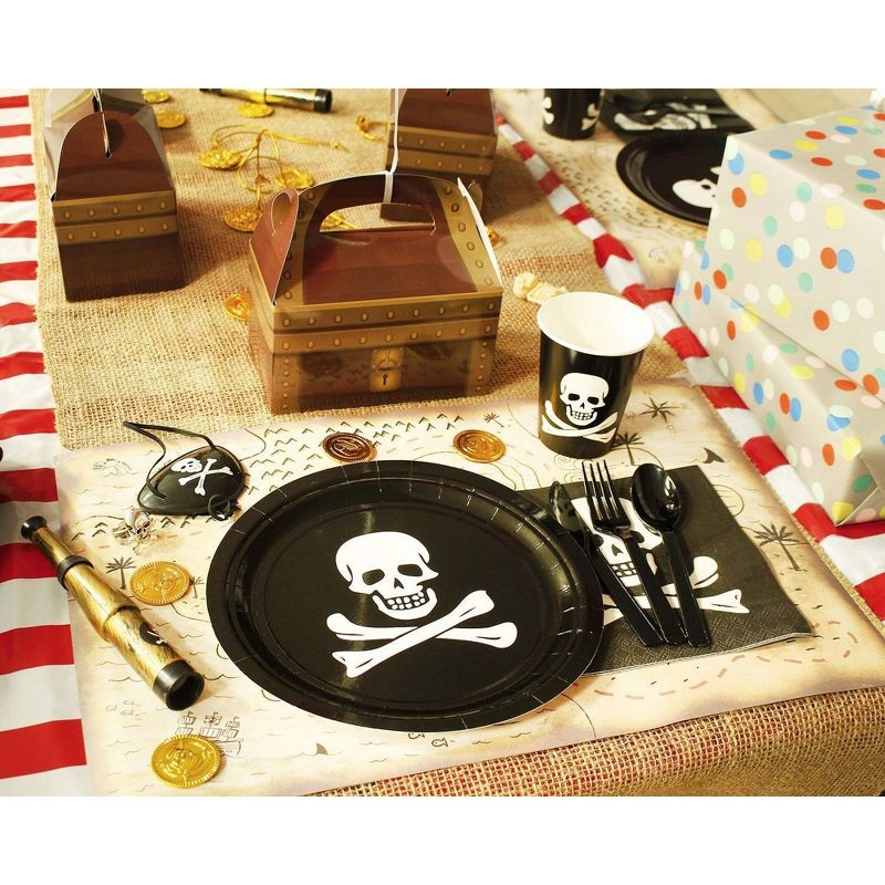 144-Pieces Pirate Party Supplies with Skeleton Paper Plates, Napkins, Cups and Cutlery for Skull Birthday Party Decorations, Serves 24, 4 of 10