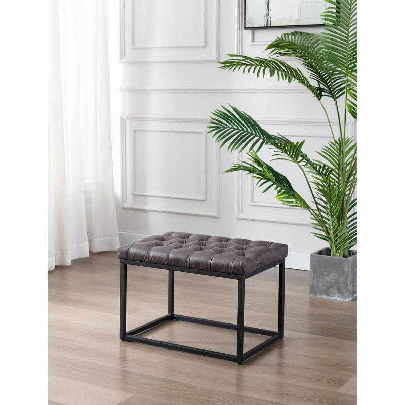 24" Button Tufted Metal Ottoman - WOVENBYRD, 6 of 10