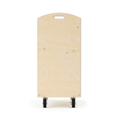 Natural Wooden Rolling Book Storage Cart with Two Shelves