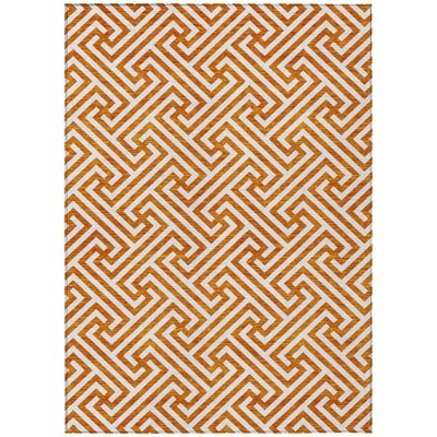 Orange And Ivory Geometric Washable Indoor Outdoor Area Rug