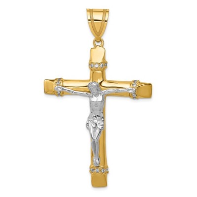Black Bow Jewelry Men's 14k Two Tone Gold & CZ Extra Large Crucifix Pendant, 38 x 64mm
