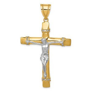 Black Bow Jewelry Men's 14k Two Tone Gold & CZ Extra Large Crucifix Pendant, 38 x 64mm - 1 of 4