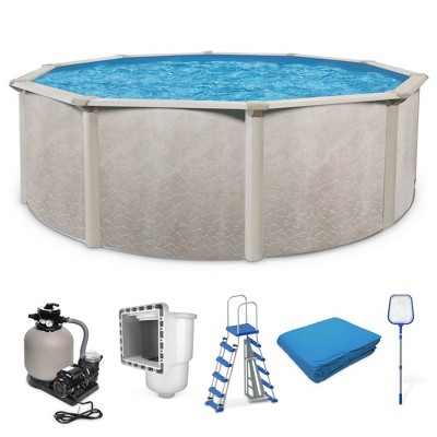 Aquarian Phoenix 24' x 52" Steel Frame Above-Ground Pool Kit, DIY 6-8 Person Backyard Pool with Sand Filter Pump, Ladder, Liner, Skimmer, and Net