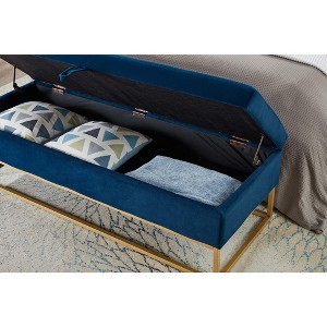LOVMOR 64.5"Modern Velvet Storage Ottoman Bench,Nails Tufted Upholstered Storage Ottoman for Bedroom, Living Room, Entryway - 1 of 4