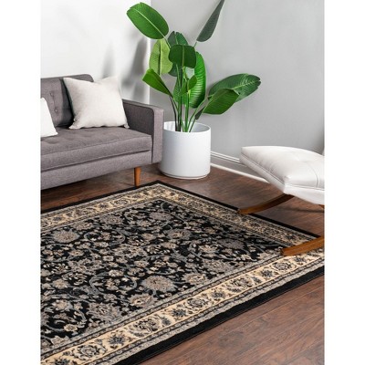 Black and Gray Floral Synthetic Reversible Rectangular Rug